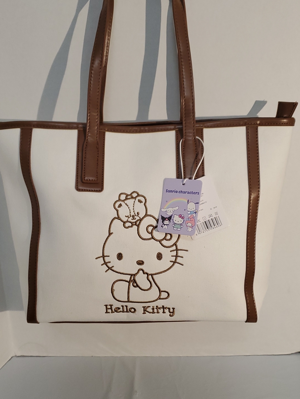 Hello Kitty Cream Tote Bag with Brown Trim